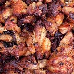 fried sliced pork close up