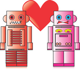 Robots dans le vecteur de carte d& 39 amour