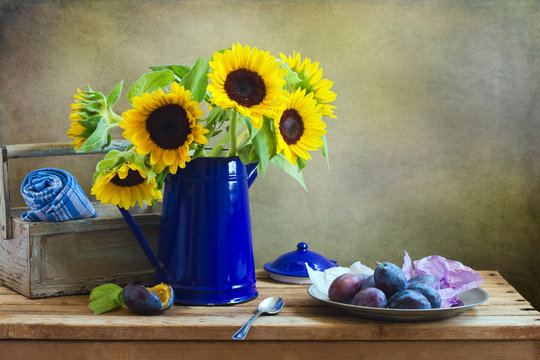 Still life with beautiful suflower bouquet