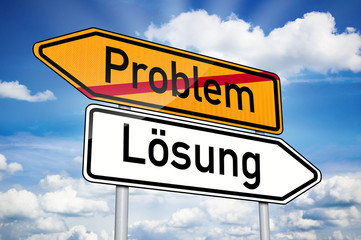 Fototapeta premium Wegweiser mit Problem und Lösung