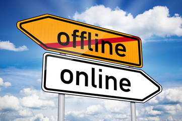 Wegweiser mit online und offline