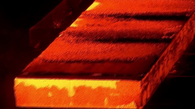 Fresh cast hot metal slab.