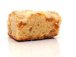 freshly baked slice cake on a white background