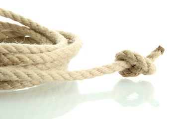 roll of rope with knot, isolated on white
