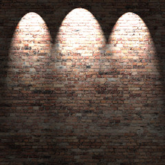 red brick wall background in basement with streaks of light