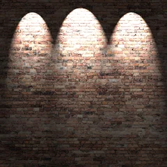 Crédence de cuisine en verre imprimé Lumière et ombre fond de mur de brique rouge au sous-sol avec des traînées de lumière