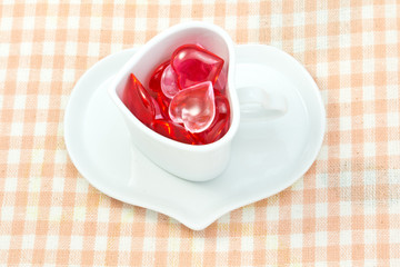 Red and pink heart and heart shaped coffee cup