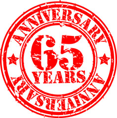 65 years anniversary rubber stamp, vector illustration