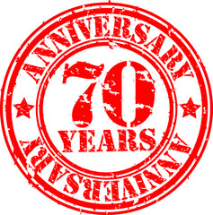 70 years anniversary rubber stamp, vector illustration