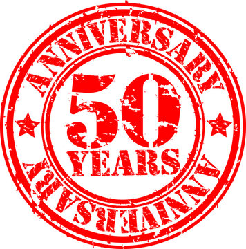50 years anniversary rubber stamp, vector illustration