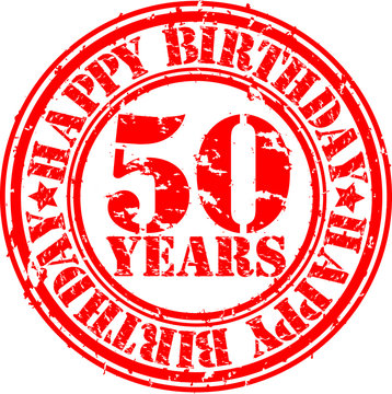 50 years happy birthday rubber stamp, vector illustration