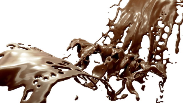 Hot dark and milk chocolate slow motion splashes. Alpha