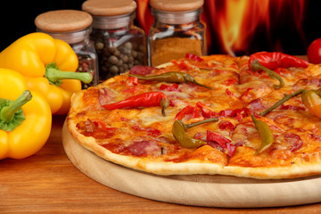 Tasty pepperoni pizza with vegetables