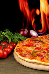 Tasty pepperoni pizza with vegetables