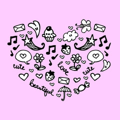 Cute heart made of romantic elements