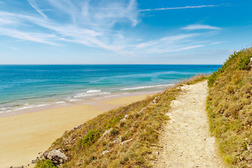 Path to the beach in carteret,  normandy, france