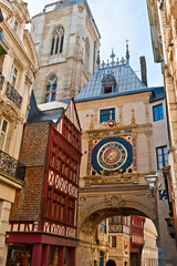 Half-Timbered Houses and Great Clock at Rouen, Normandy, France