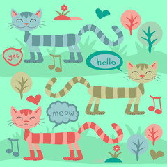 Naklejka premium Cute cats on the grass