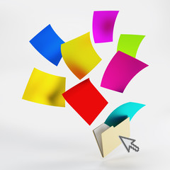 folder with blank colorful paper sheets and cursor