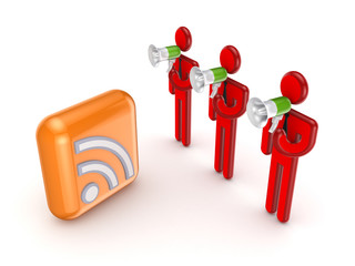 3d small people and RSS symbol.
