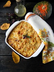 Lasagna with pumpkin and dried tomatoes