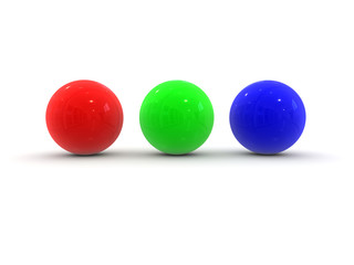 red green blue balls over white background