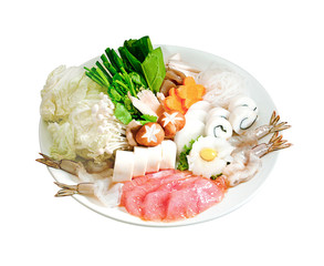 Japanese food Shabu Sukiyaki style isolated on white