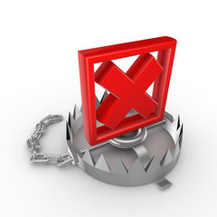 Red cross mark on iron trap.