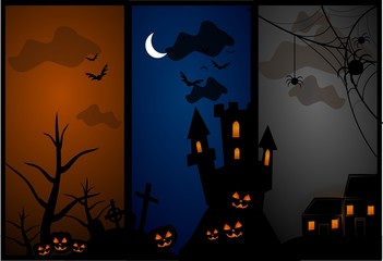 Spooky Halloween vector triptic
