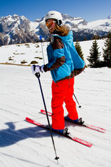 Skiing, winter - teenage skier on mountainside