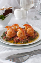 Grilled shrimp with tomatoes, garlic and herbs