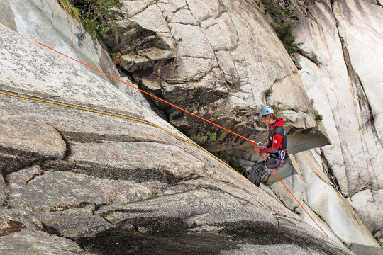 abseiling in the canyon
