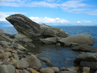 Sea landscape with intricate stones (boulders)