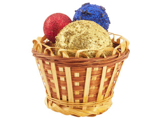 Christmas toys in a wicker basket