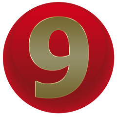 Button rot - Zahl 9 aus Gold