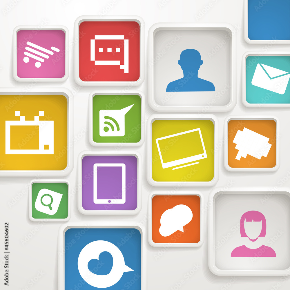 Aufkleber abstract background of color boxes with media icons