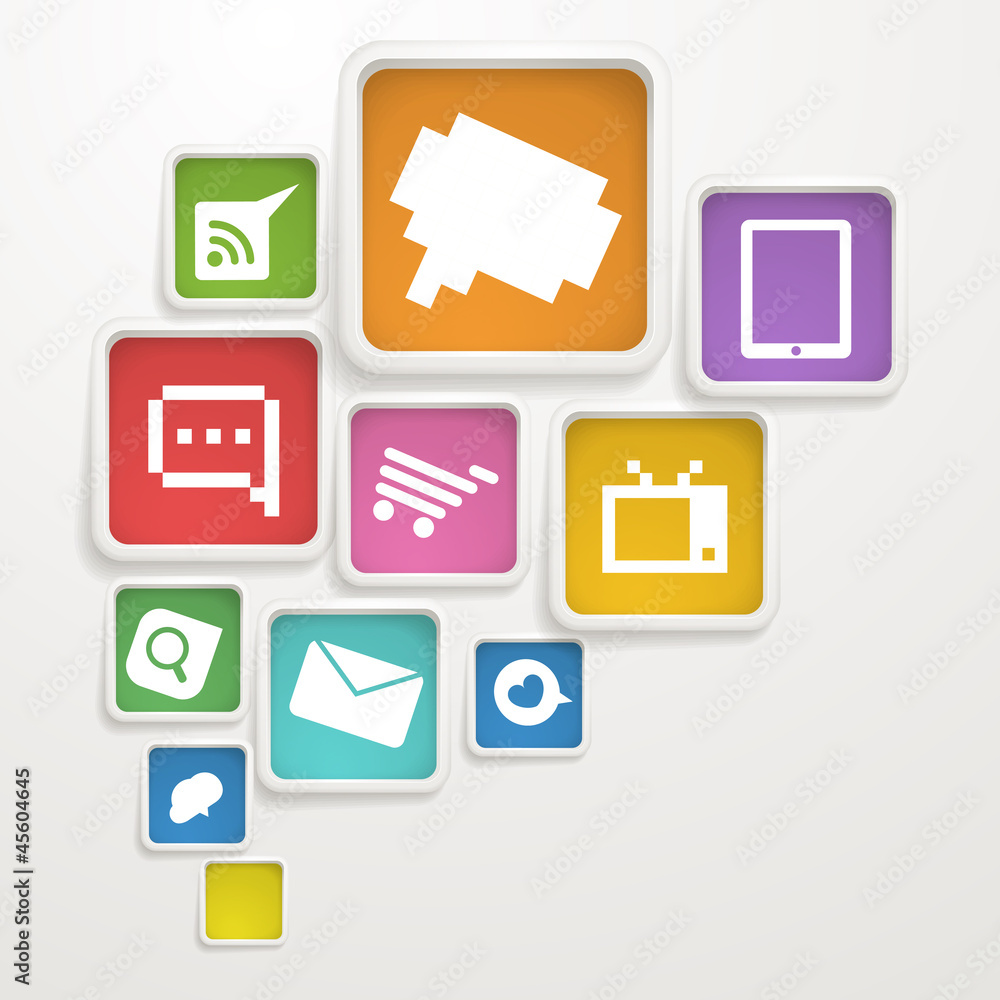 Poster abstract background of boxes with media icons