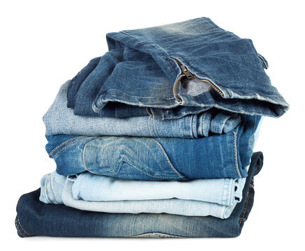 A stack of folded jeans