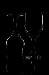 Wine glasses on a black background