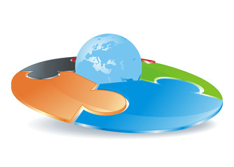 abstract round puzzle field with globe