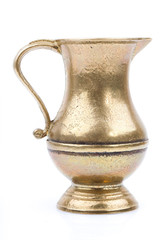 Antique Hammered Brass pot isolated on white background.