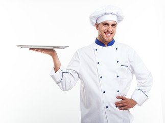 Chef holding an empty dish