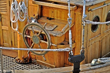 Classic wooden yacht deck