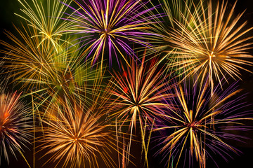 Cluster of vibrant fireworks
