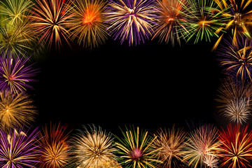 Frame of vibrant fireworks