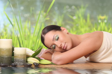 beautiful woman relaxing at spa