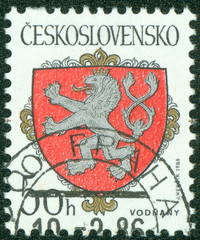 stamp shows image of the Vodnany Coat of Arms