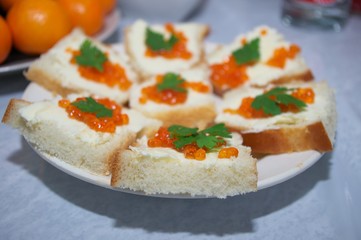 Sandwiches with red roe