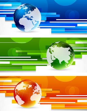 Set of banners with globes
