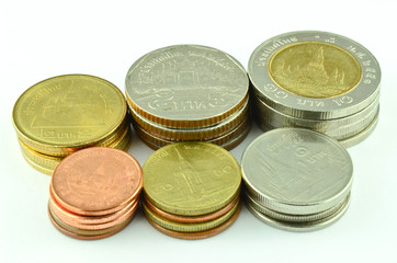 Coin thai bath on white background